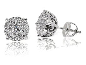 Diamond Round Cluster Stud 1ctw Earrings in 14k White Gold